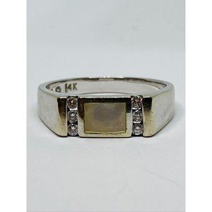 KABANA Estate 14K Yellow Gold Brilliant Cut Diamond Mother Of Pearl Ring